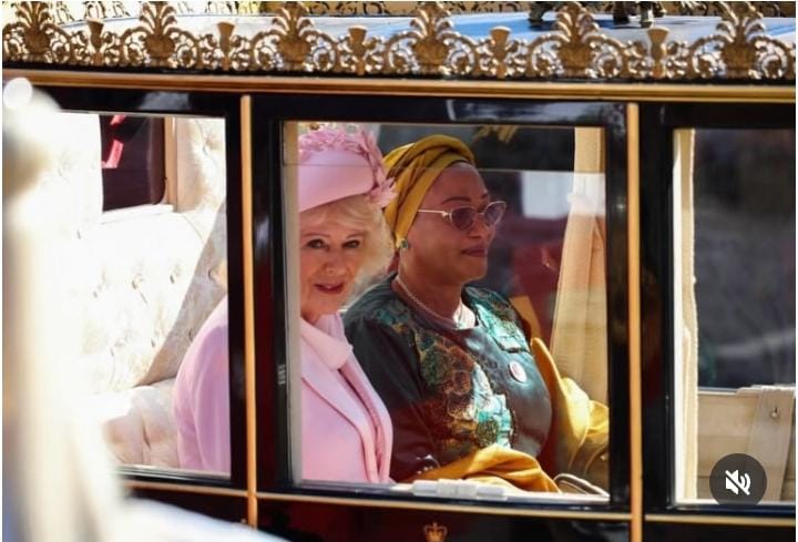 Oluremi Tinubu riding in royal carriage with Queen Camilla during UK state visit